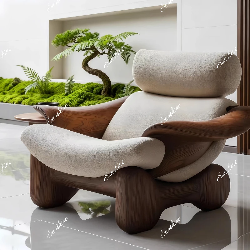 New Chinese-style living room single sofa chair solid wood hotel clubhouse chair