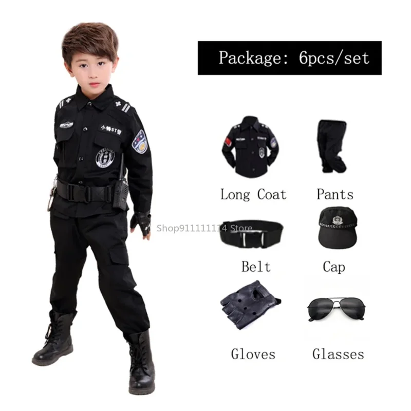 Costumes de policier pour enfants, uniforme de police de carnaval pour garçons, vêtements de cosplay de l'armée, ensembles de Noël, cadeau d'anniversaire pour enfants