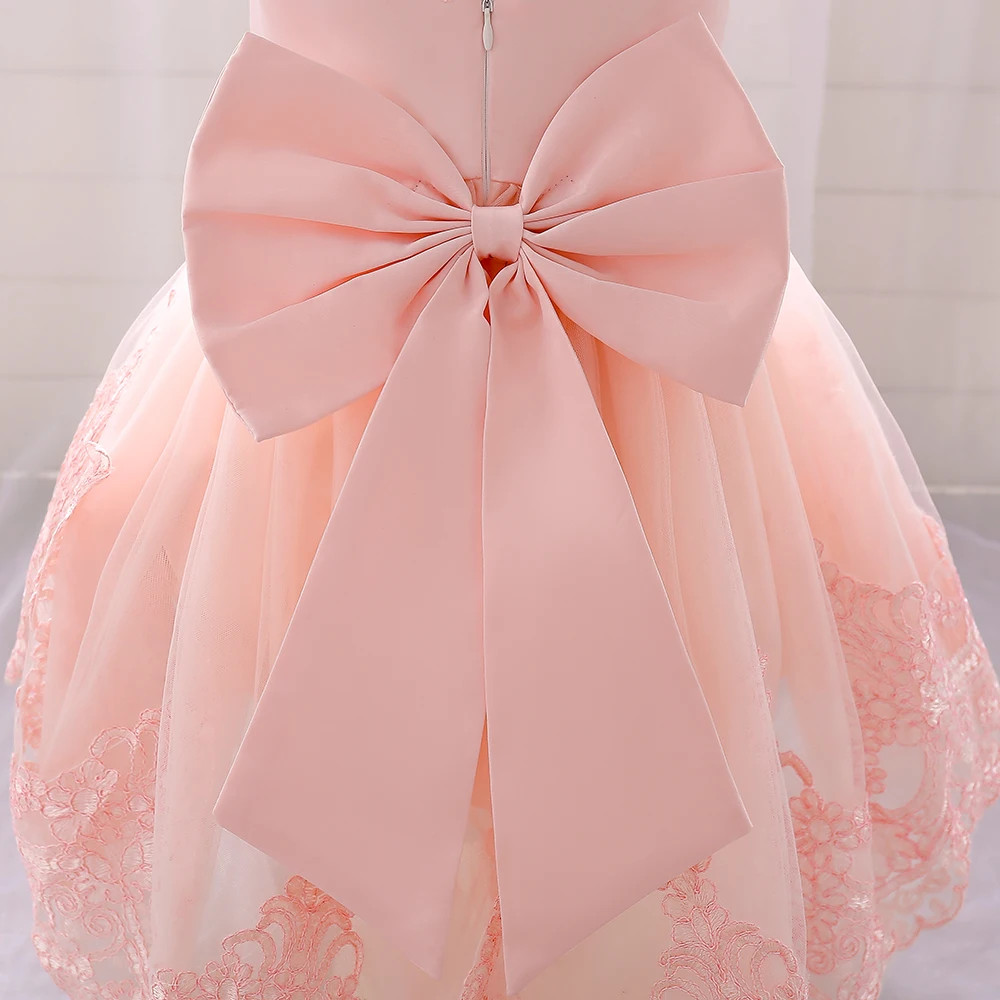 Elegant Bow Baby Girls Dress Pink Wedding Party Princess Kids Dresses for Girl 1st Birthday Bridesmaids Toddler Clothes Evening