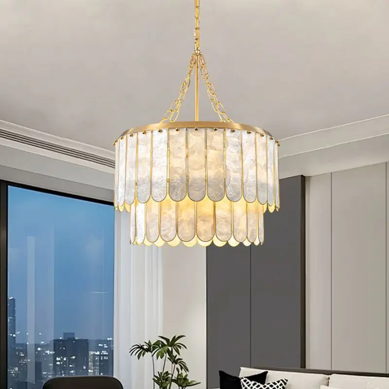 

French Natural Shell Chandelier Elegant Dining Room Lighting for Bedroom Hotel Villa