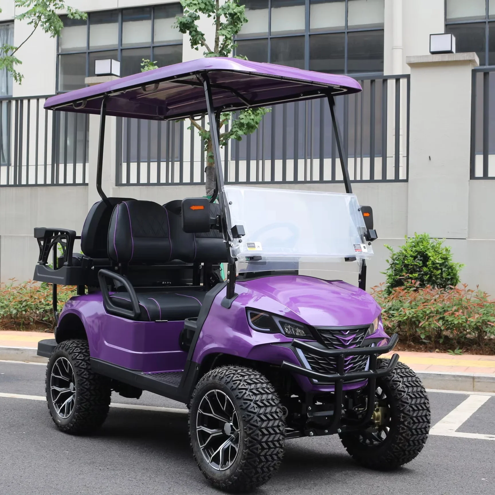 Shining Electric Golf Car Smart Solar Powered 2+2 Seater Golf Cart And Off-road Tyre With Aluminum Alloy Wheels