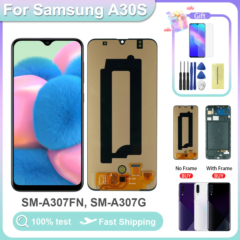 6.4'' For AMOLED For Samsung A30S SM-A307FN/DS A307 LCD Display Touch Screen Digitizer With Frame For Samsung A30s lcd