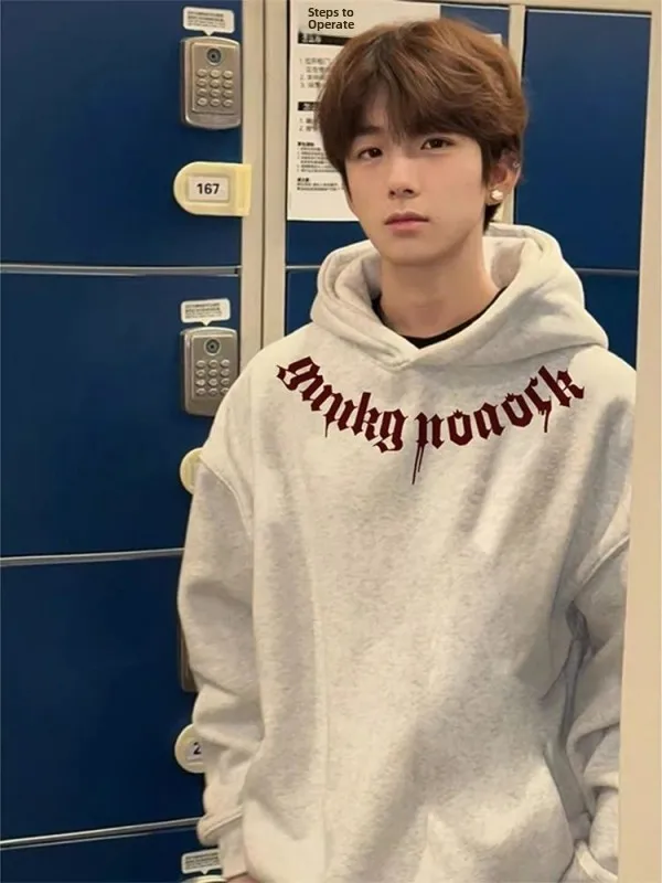 

plus Size American High Street Hoodie Pure Cotton Fce Lined Thiened Men's Sweatirt Casual Youthful Sle Autumn Winter