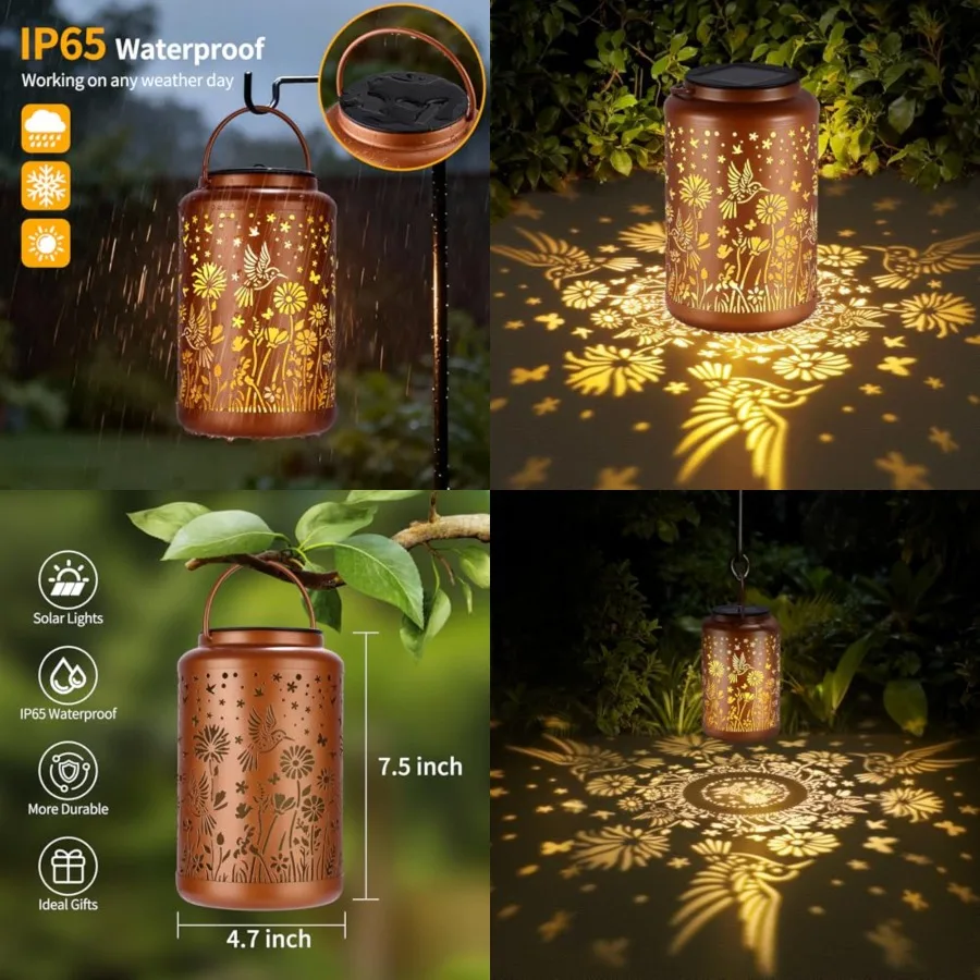 2 Pack Solar Lanterns Outdoor Waterproof Hummingbird Solar Lights Outdoor Waterproof for Garden, Backyard, Patio Decor, Birthda