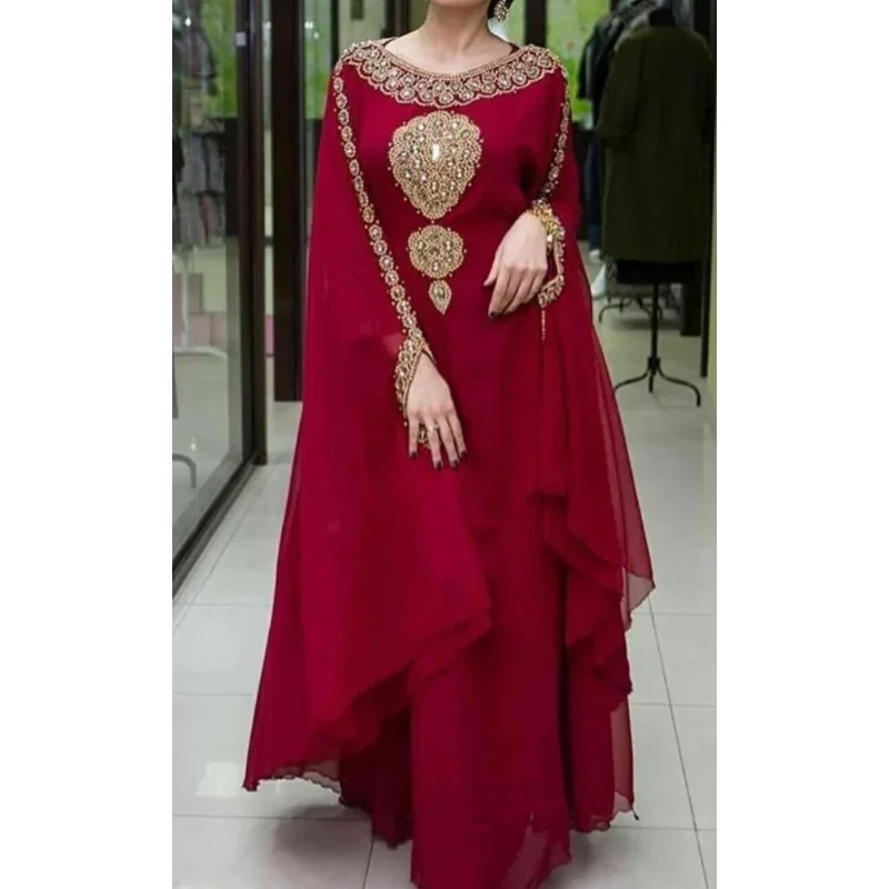 

Maroon Royal Dubai Kaftan Morocco Farasha Maxi Abaya Party Attire Modern Arabic Dress