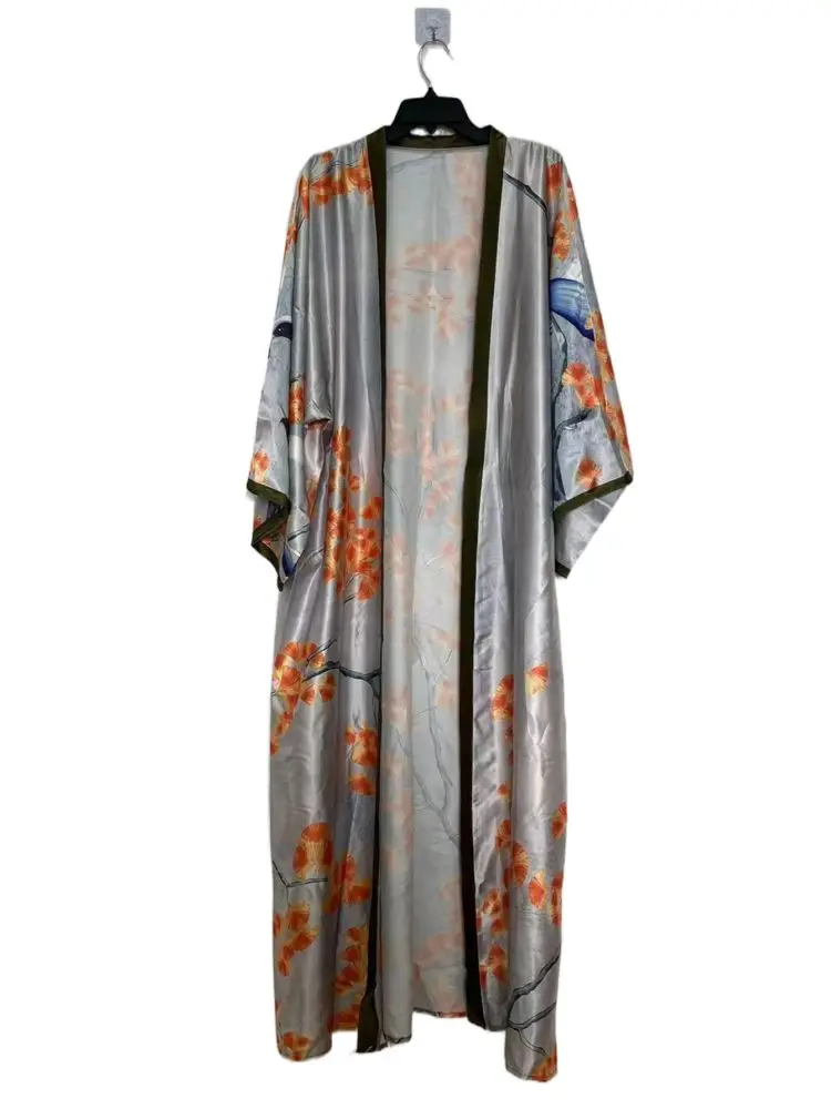 Sweter rozpinany z nadrukiem kimono w nowym stylu z sztuczny jedwab nadrukiem w stylu casual cape plus size