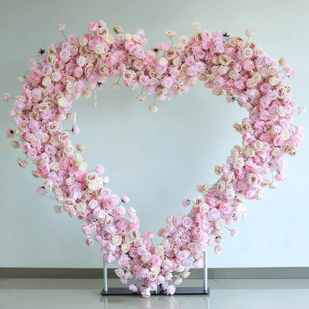 5D Luxe Witte Rozen Hartvormige Boog Kunstbloemen Achtergrond Romantische Bruiloft Feestdecoratie Raamdecoratie Arrangement