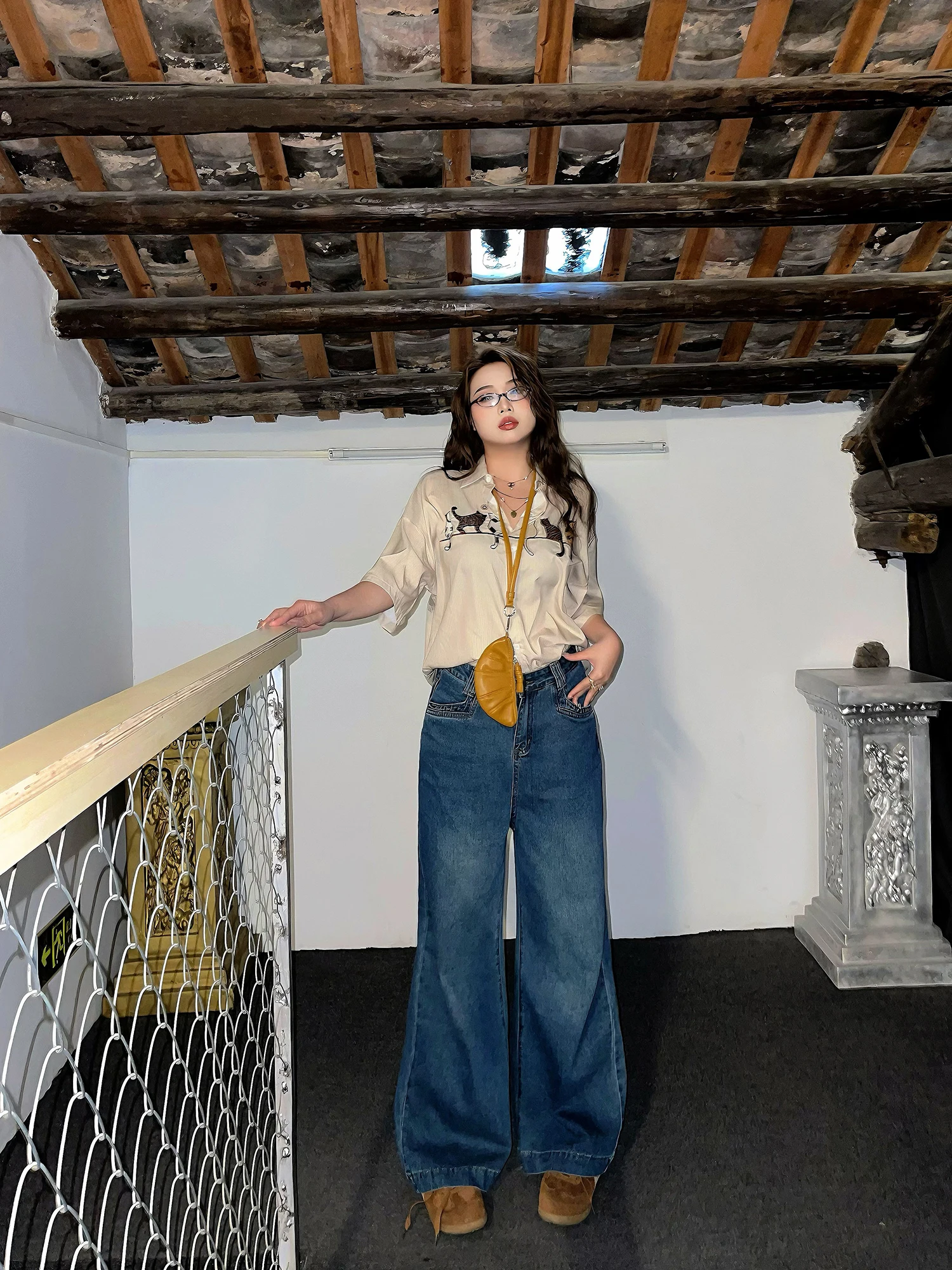 

Джинсы с высокой талией, свободного кроя, прямые, из денима, больших размеров, женские, в американском ретро-стиле, узкие, с широкими штанинами, повседневные, стильные