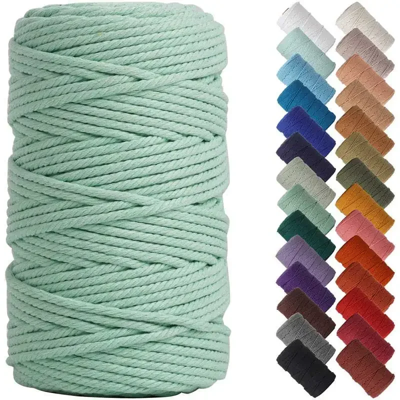 Cordon de macramé 4 mm x 100 m, solide, coloré, corde en coton pour macramé, fil pour artisanat fait main, accessoires de bricolage, tressage de paniers