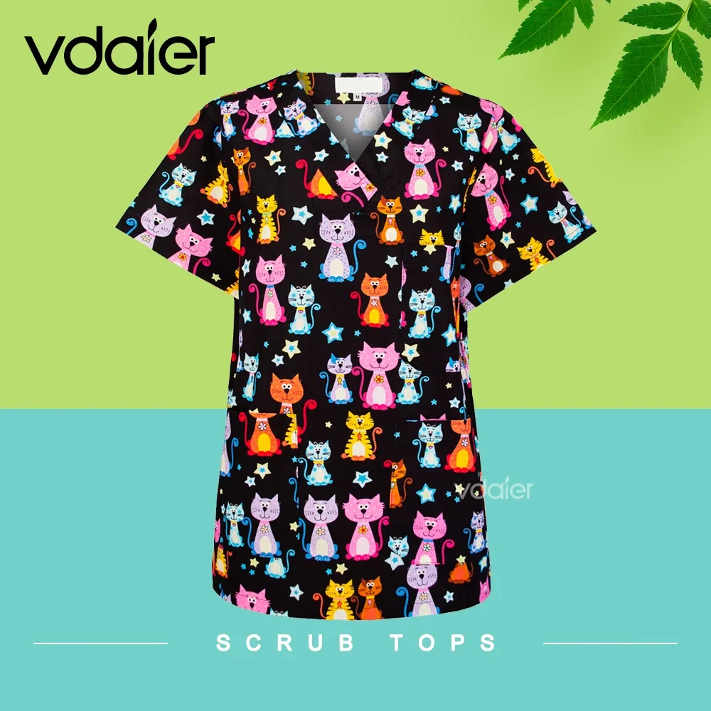 Print Unisex Korte Mouw Dokter Scrub Tops Voor Ziekenhuis Medische Uniformen Unisex Katoenen Scrub Shirt