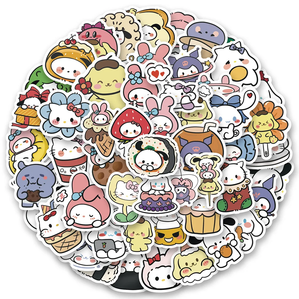 10/30/50/100pcs Cute Sanrio Hello Kitty Cinnamoroll Kuromi Stickers decalcomanie bottiglia d'acqua Laptop Notebook cancelleria Sticker Toys