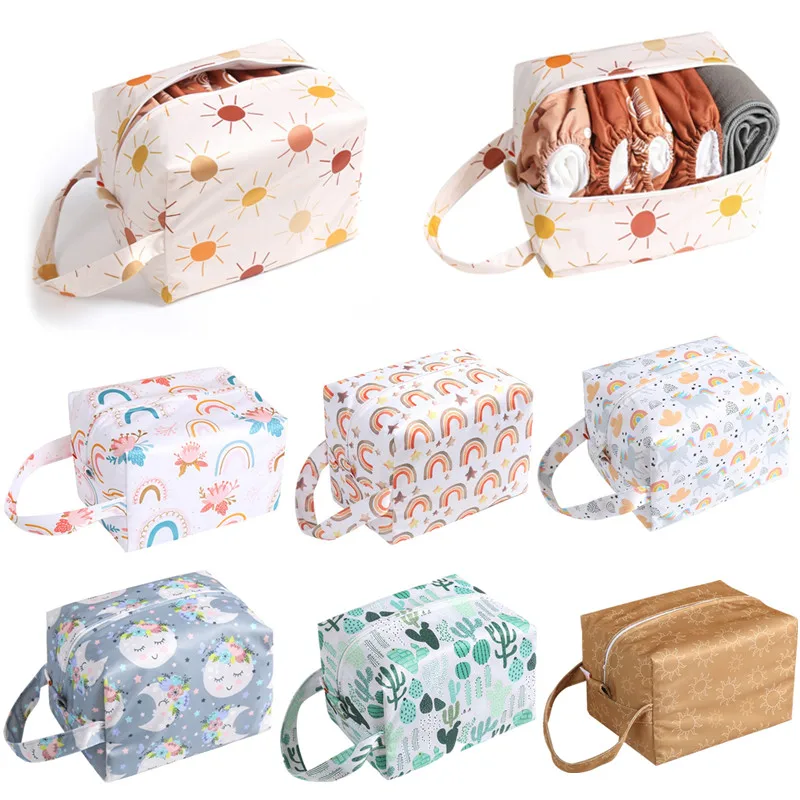 

Waterproof Baby Diaper Bags Reusable Large Capacity Nappy Storage Bag Rainbow Printed Mummy Tote Bag Wet&Dry Pouch Bag