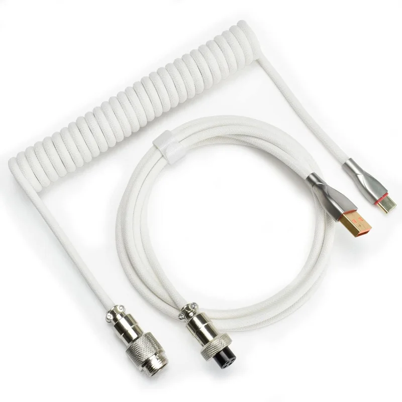 Keyboard Cables 1.5m Coiled Type-C to USB A with Detachable Aviator Connector.for Gaming Keyboard/Tablet (White)