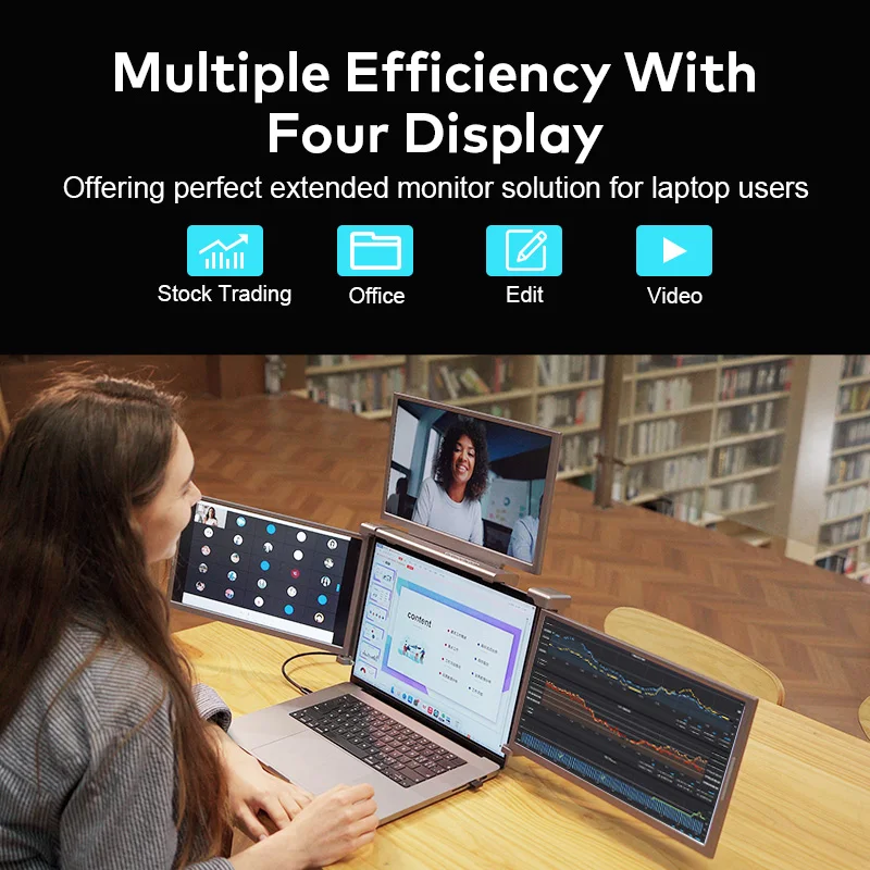 14in Portable Quad Monitor Laptop Screen Extender 60Hz for Win/Mac