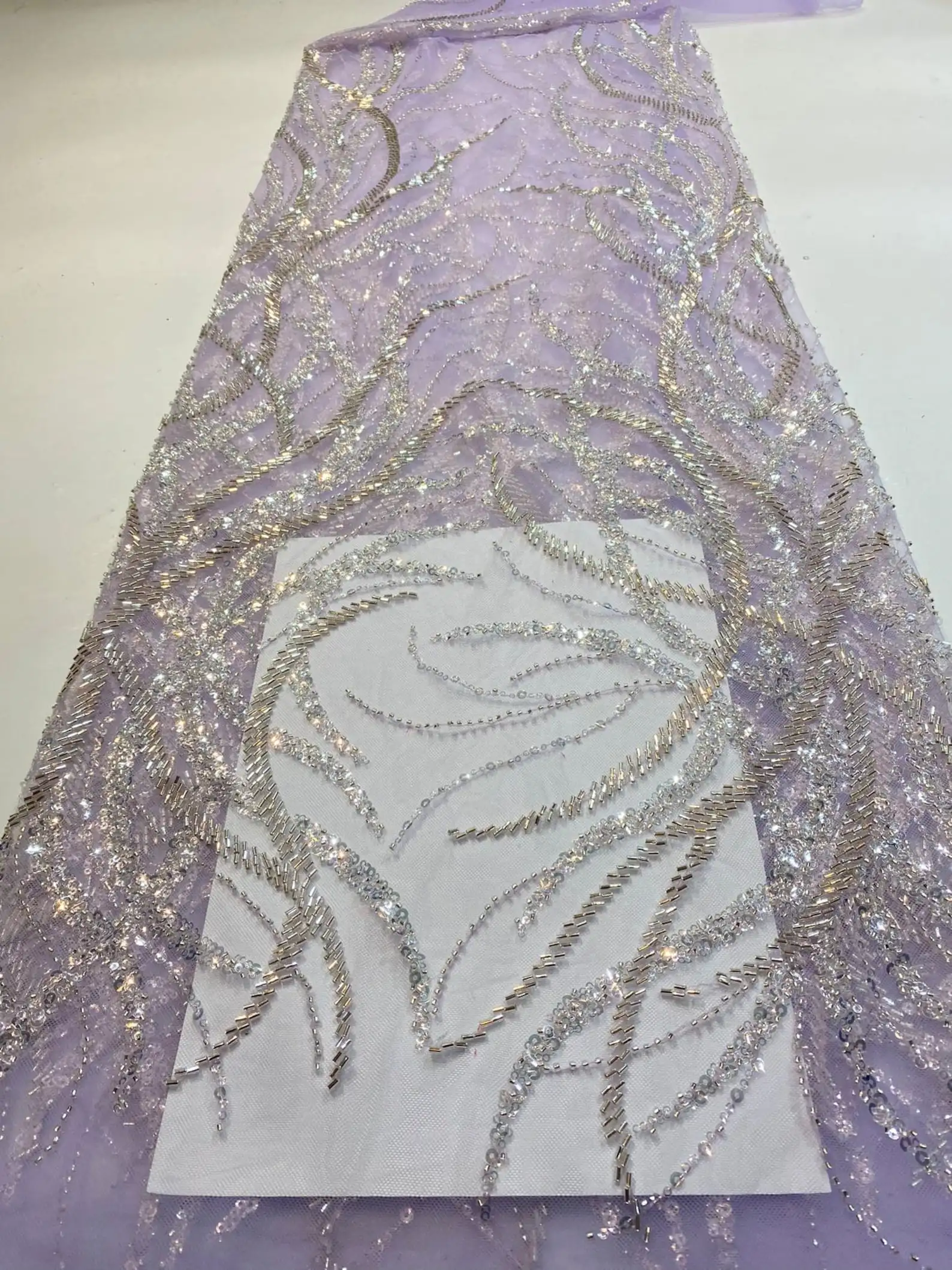 1 Yard Lavender Purple Bead Lace Fabric For Bridal Dress Nigerian Sequins French Tulle Fabric Material For Wedding Party