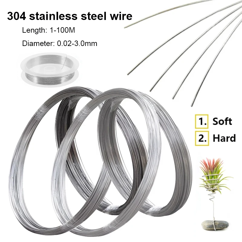 1-100m 304 stainless steel soft/hard steel wire diameter 0.02-3mm ...