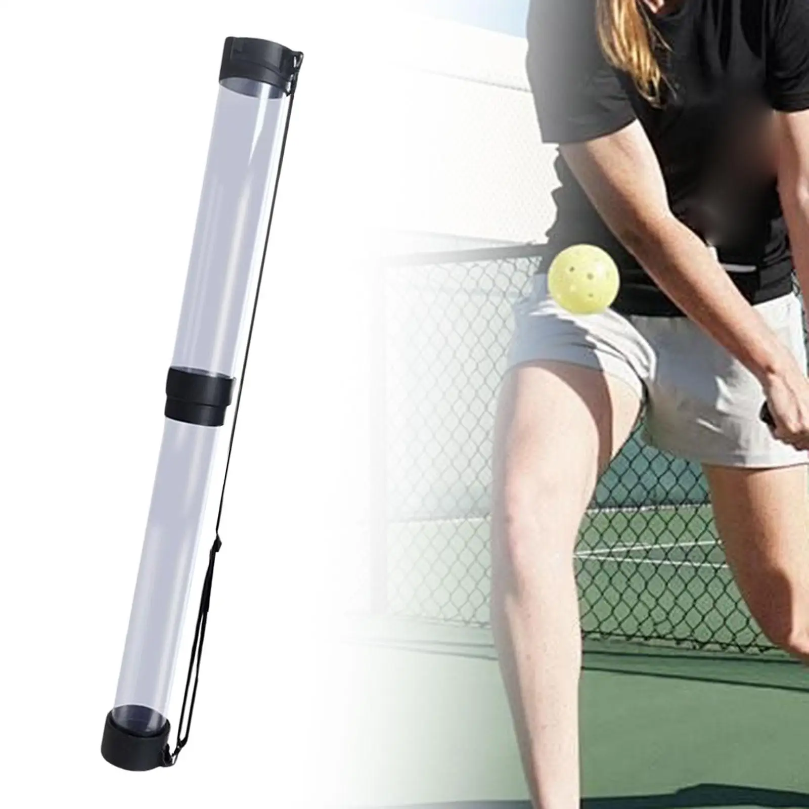 

Tennis Ball Picker Upper Clear with Shoulder Strap Pickleball Ball Retriever