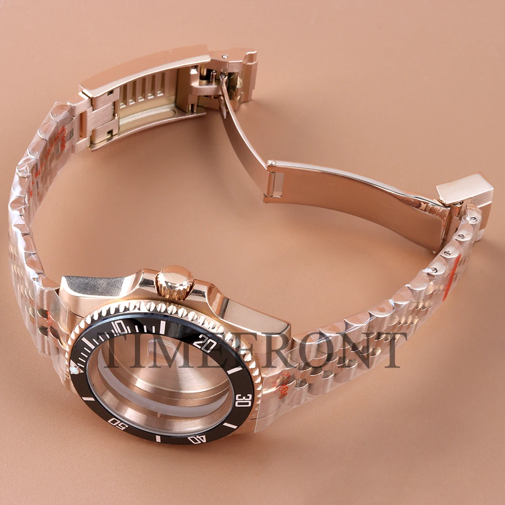 Para Submariner GMT 40mm caja de reloj correa de Jubileo ajuste de acero inoxidable Nh35 Nh34 Nh36 Nh38 movimiento 28,5mm Dial caja de oro rosa