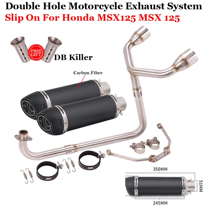 

Motorcycle Exhaust System Modify Double Hole DB Killer Escape Moto Muffler 51mm Front Link Pipe Slip On For Honda MSX125 MSX 125