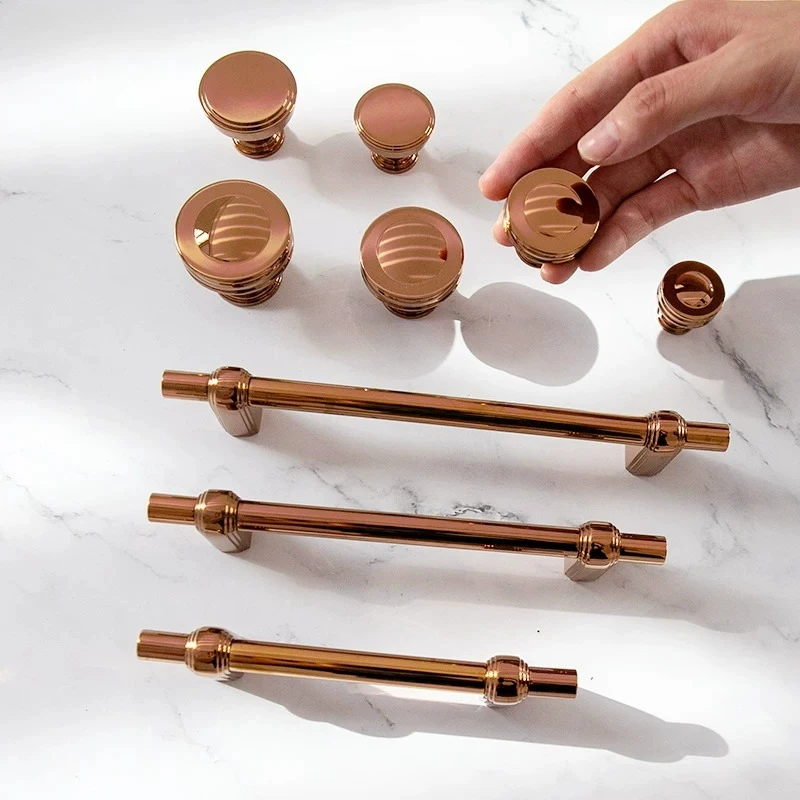 Rose Gold Cabinet Door Handle Simple Wardrobe Drawer Pull Single Hole Light Luxury Brass