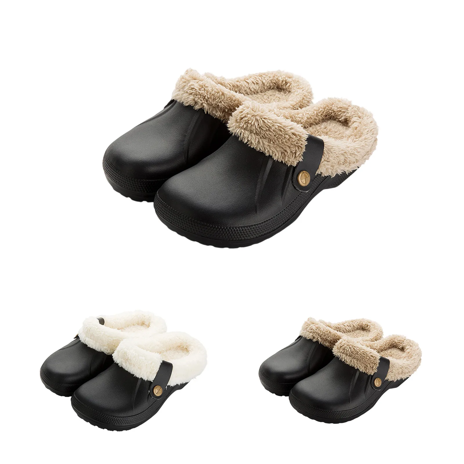 

Новые мужские непромокаемые тапочки, женские и мужские меховые сабо, зимние мужские садовые туфли, уличные противоскользящие сабо, домашняя мягкая домашняя обувь