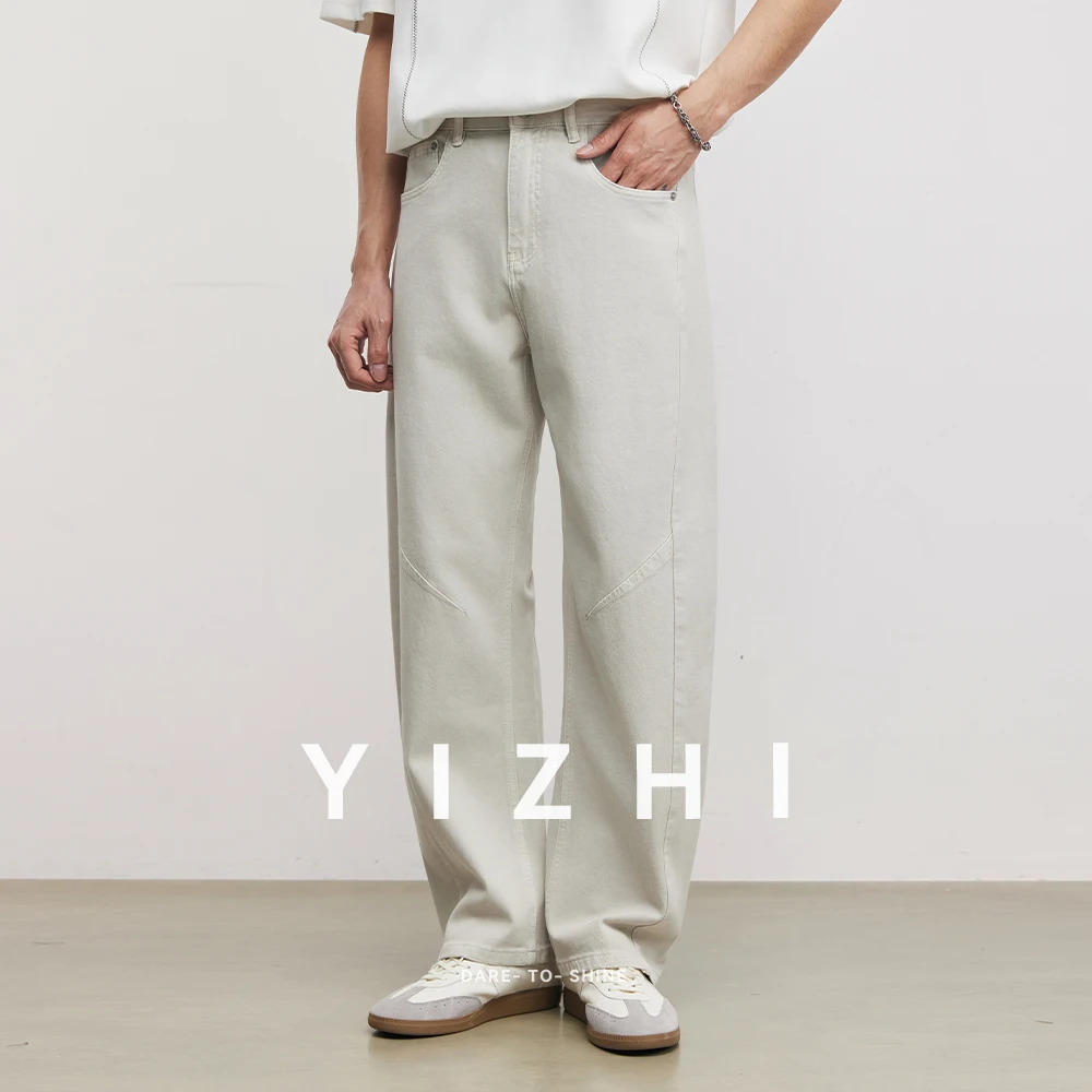 

Модные мужские джинсы с 3D-швами и минималистичным дизайном, лето 2026, драпирующиеся, дышащие, свободные, с изогнутым швом, повседневные, широкие брюки