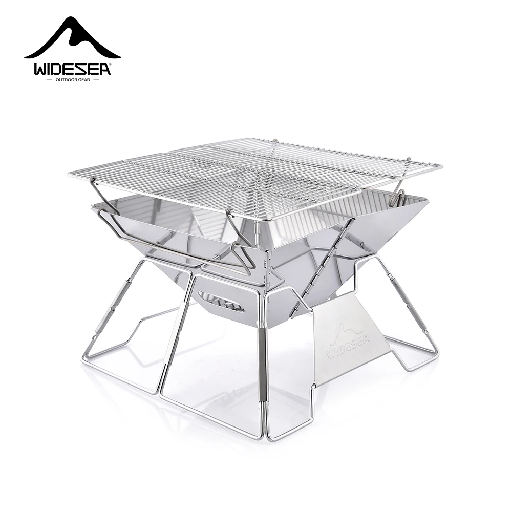 

Уличный ветрозащитный дровяной гриль Widesea из нержавеющей стали для кемпинга, снаряжение для выживания в дикой природе, туристический мангал