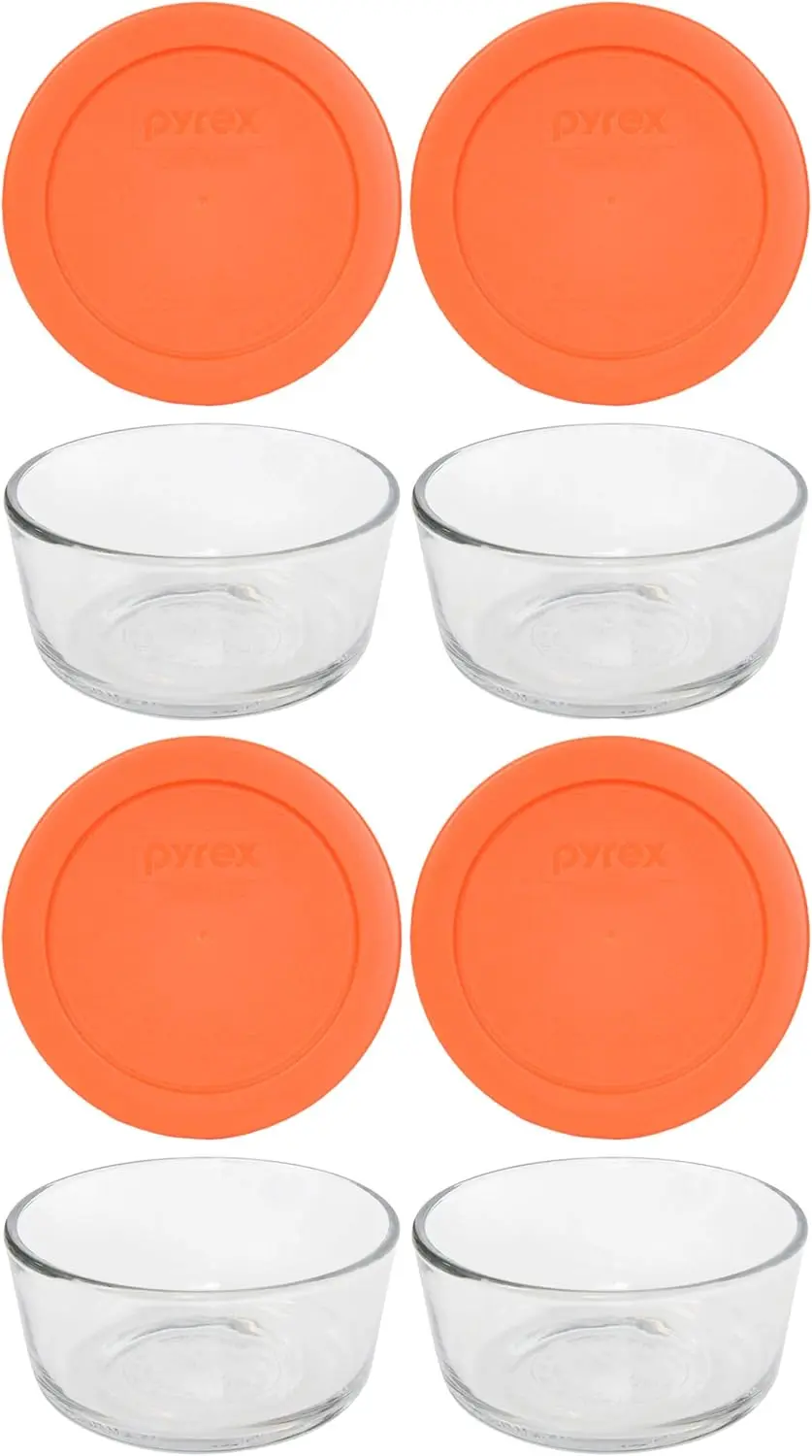 

Стеклянные миски на 2 порции с оранжевыми сменными крышками, набор из 4 штук — Сделано в США для хранения продуктов