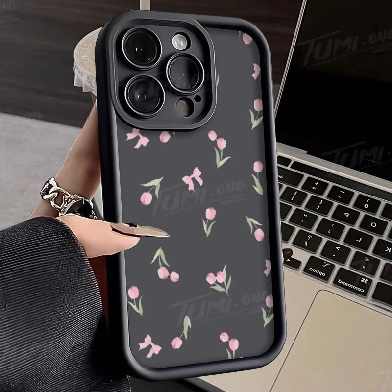 Advanced Pink Purple Tulip Phone Case for iPhone 14 15 Pro Max 13 12 11 X XS XR 7 8 Plus SE 2020 Matte Printing Silicone Cover