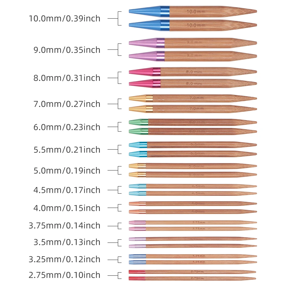 QJH 13 paia di ferri da maglia circolari in bambù intercambiabili (2.75mm-10mm) un ottimo regalo per gli appassionati di tessitura