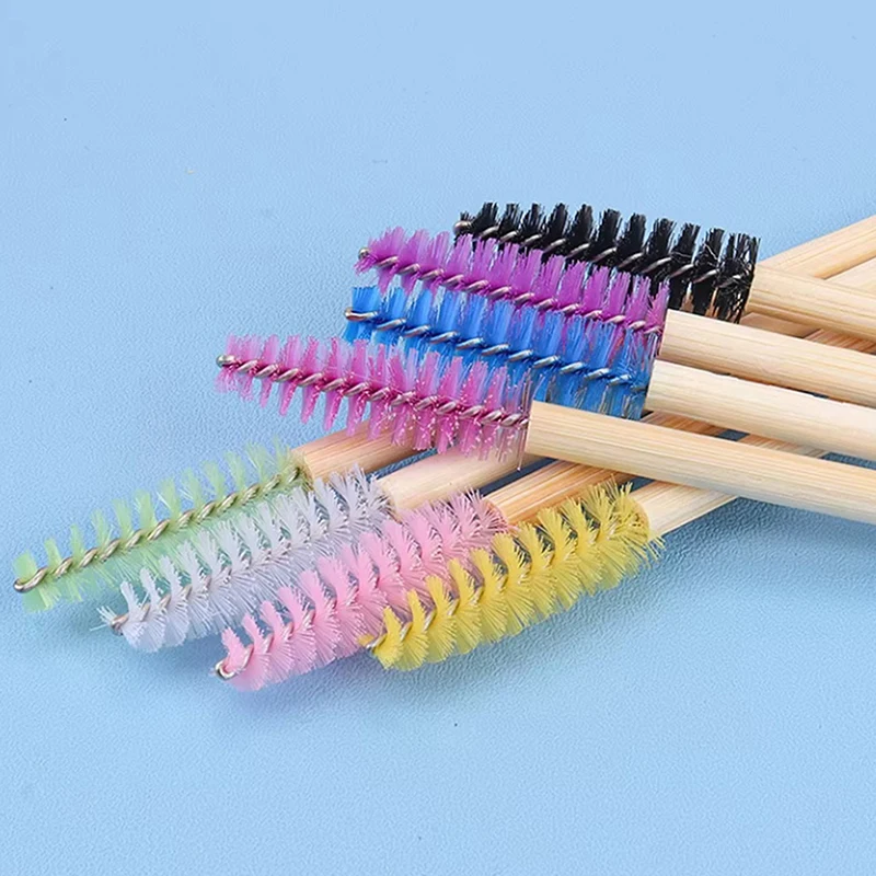 50Pcs Bamboo Handle Eyelash Brush Makeup Brush Eyelash Extension Mascara Wands Applicators Eye Lash Curling Comb Makeup Tools ﻿