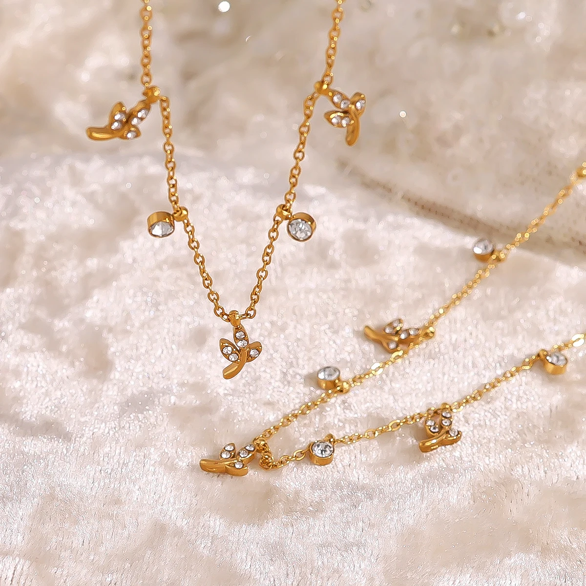 WILD & FREE Trendy Luxury Stainless Steel Necklace for Women Crystal Charm Short Choker 18K Gold Plated Jewelry Waterproof