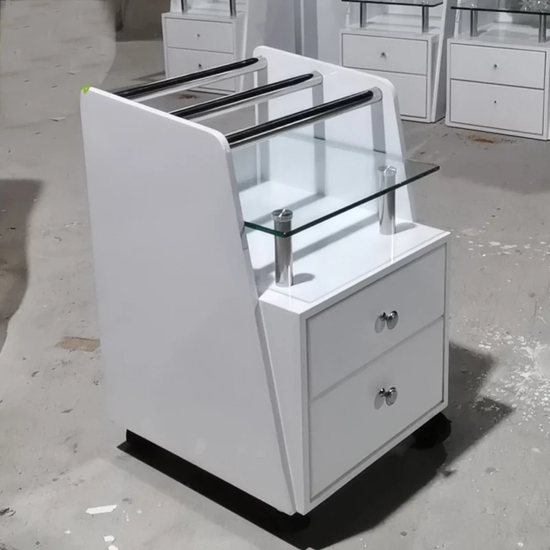 

Modern Luxury White Salon Furniture Manicure Pedicure Hairdressing Cart Trolley Metal Stainless Steel Beauty Salon