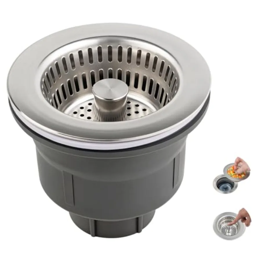

Upgraded 3 in 1 Kitchen Sink Drain Strainer and Stopper Combo Assembly Kit, Stainless Steel Larger Anti-Clogging Basket, Pop Up