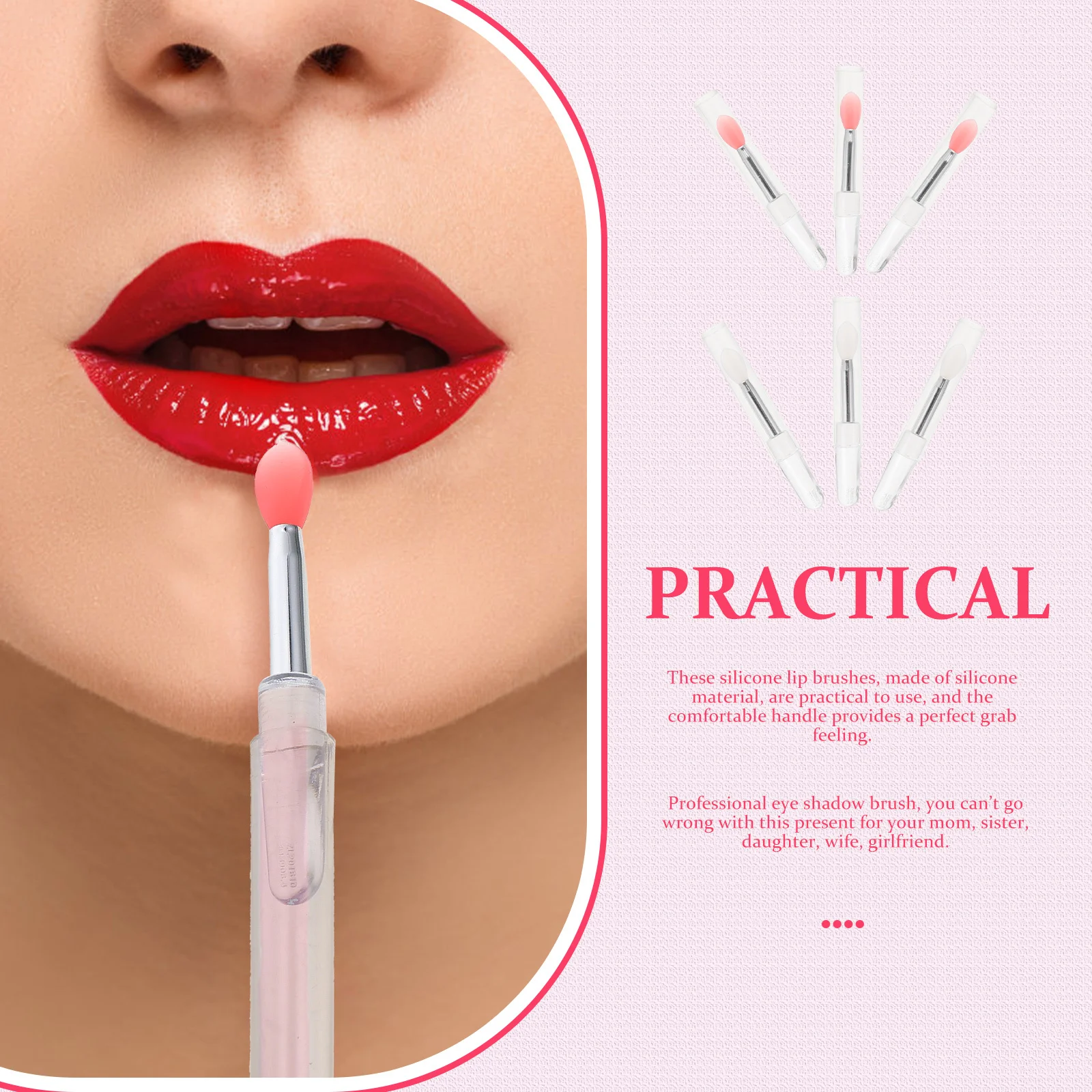 Aplicadores de maquillaje de pincel de labios de silicona, cabezales ultrasuaves, herramienta ligera para lápiz labial, máscara labial, sombra de ojos, 6 uds.