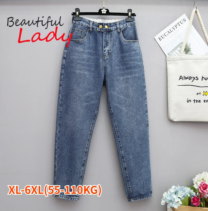 

XL-6XL Plus Large Sized Baggy Jeans Woman High Waisted Ankle Length Denim Pants Mom Jeans Boyfriend Blue Jeans for Women