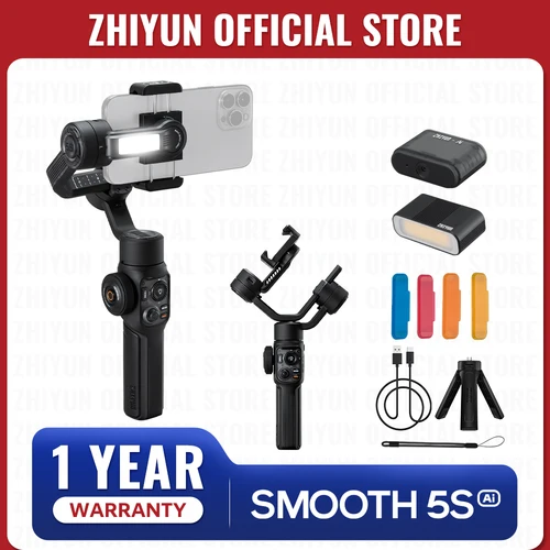 ZHIYUN 公式 SMOOTH 5S AI トラッキング ジンバル スマートフォン用 3 軸スタビライザー フィルライト ジンバル iPhone 15 Pro Max アンドロイド用