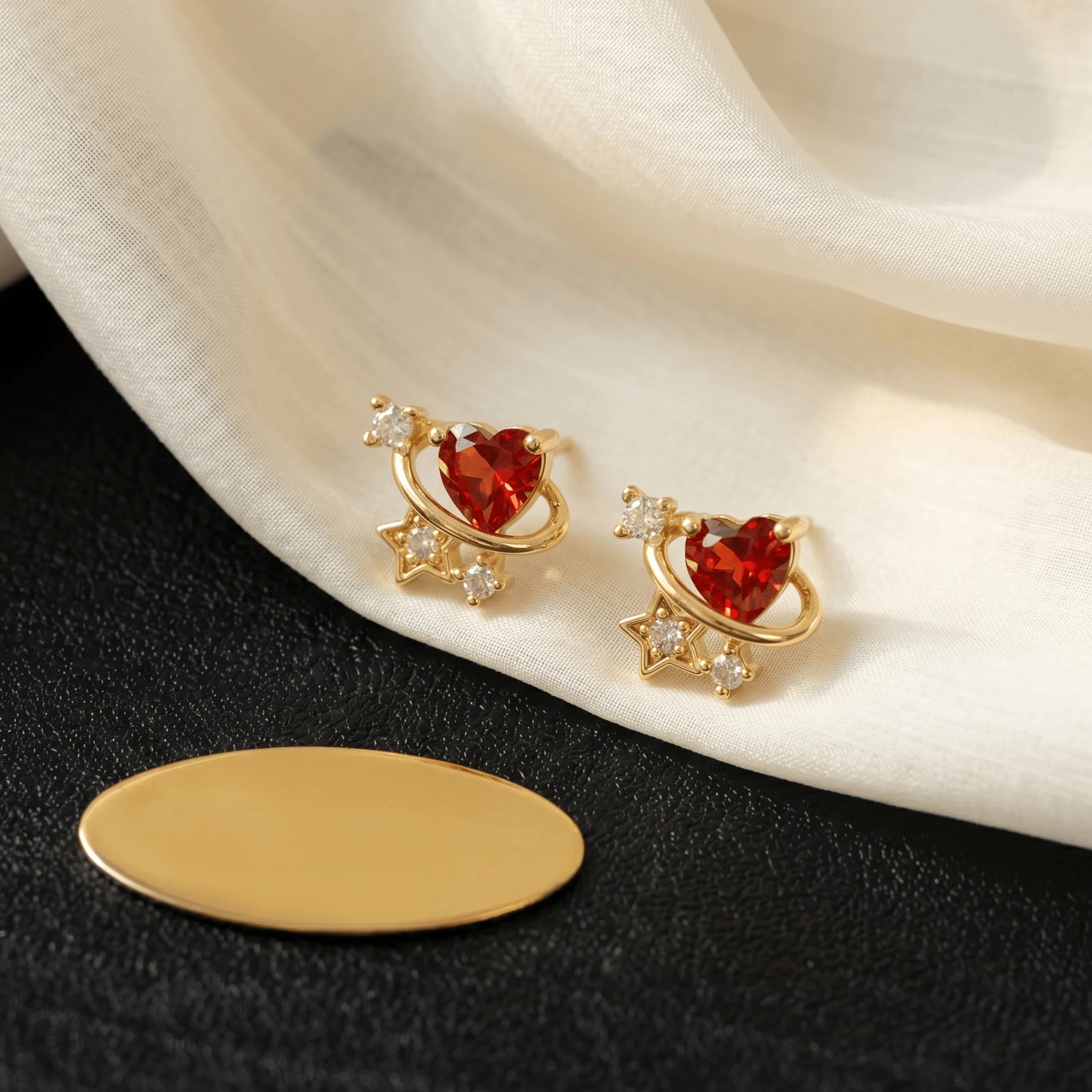 1 Pair Dopamine Retro Star Track Red Heart Zircon Stud Earrings Romantic Universe Minimalist Daily Ear Jewelry for Women