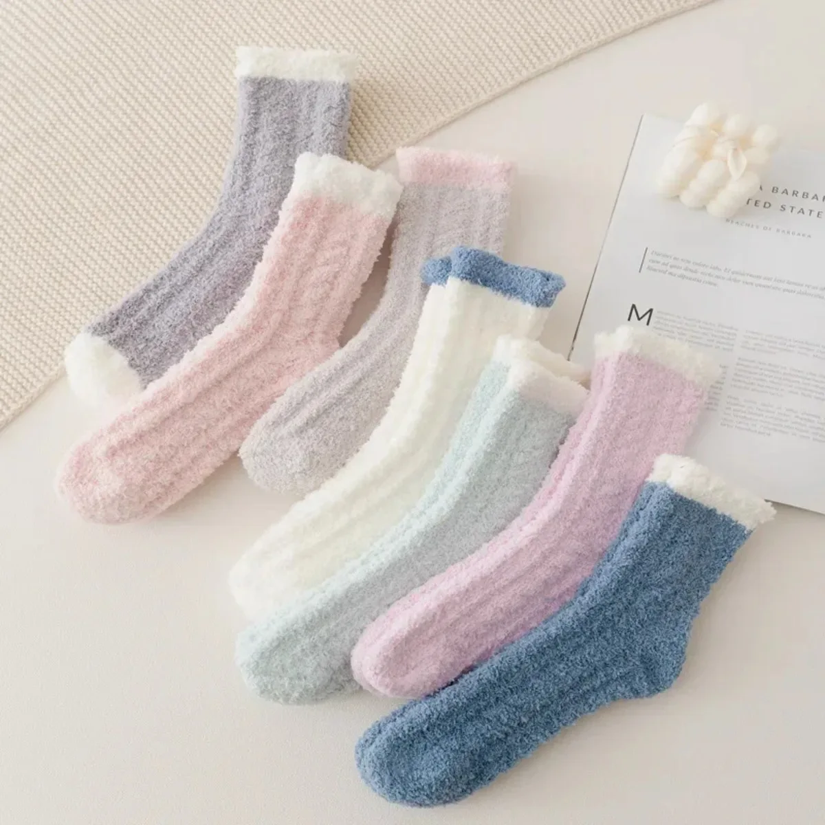 Fuzzy Thick Thermal Fluffy 4 Pairs Women's Winter Warm Socks Cute Home Slipper Socks Uses For Fashion Sleeping Socks Daily Wear view 3