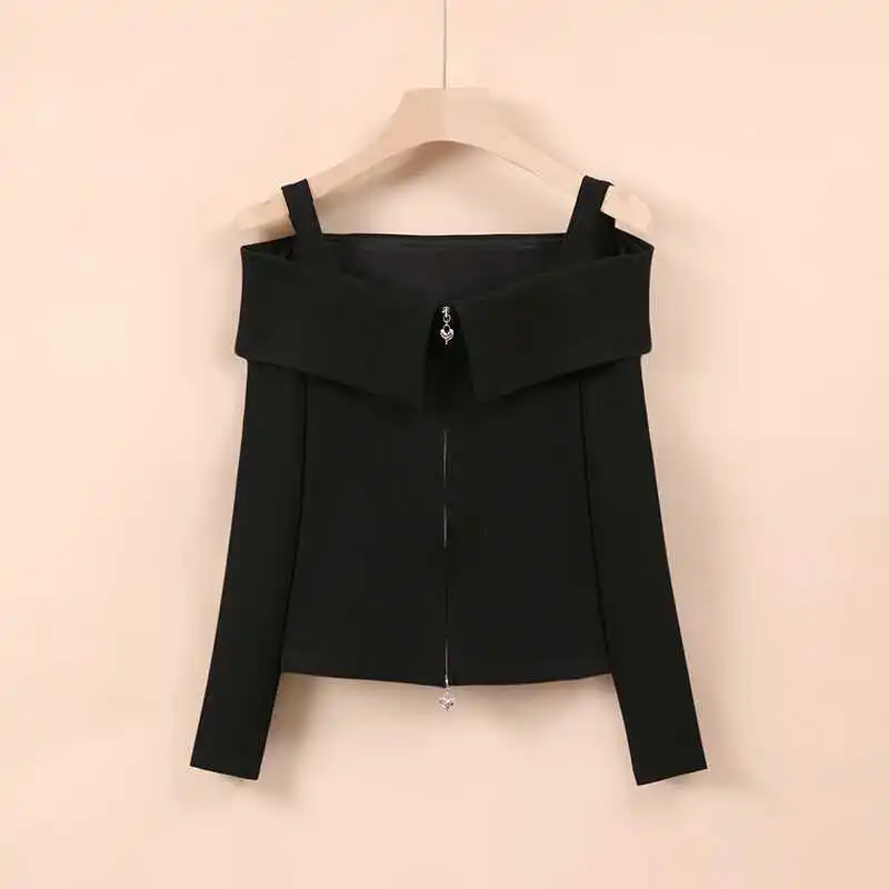 女性の裸の肩,長袖,ジッパー,痩身トップ,ニッチなデザイン,アウトドアウェア,新しいトレンドの襟