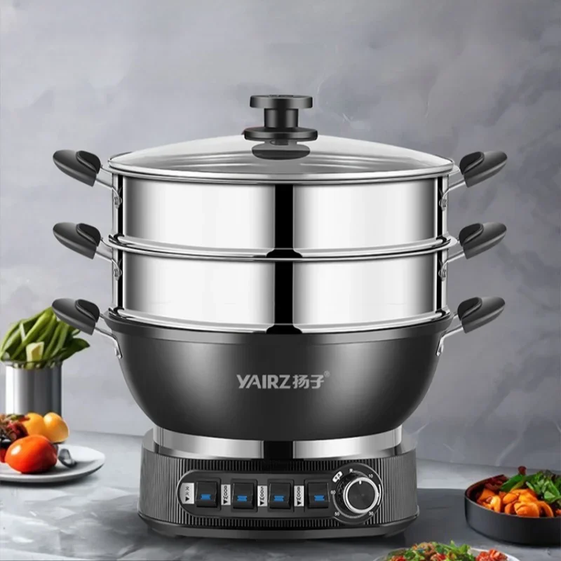 Yangzi Electric Steamer Cast Iron Uncoated Electric Pot 220V 2100W Steamer Pot Non-stick Iron Wok Hotpot Food Steamer Electric