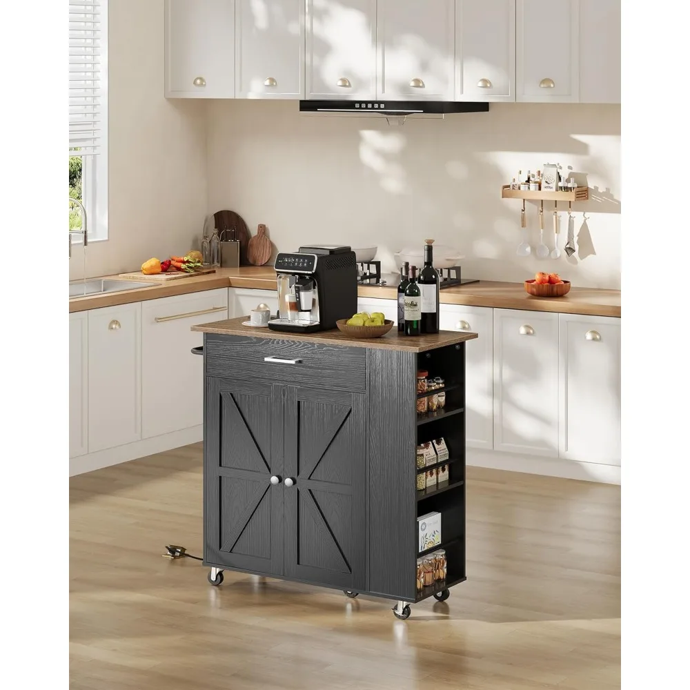

Kitchen Island Cart with Storage, Kitchen Cart with Charging Station, Island on Wheels, Rolling Mobile Island Ta
