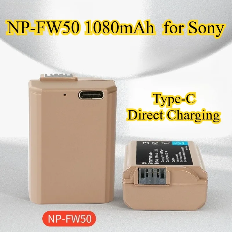 

Replacement Battery for Sony NP-FW50 with Type-C 1080mAh for A7R2 A7M2 ZV-E10 A6400 USB-C Camera Battery