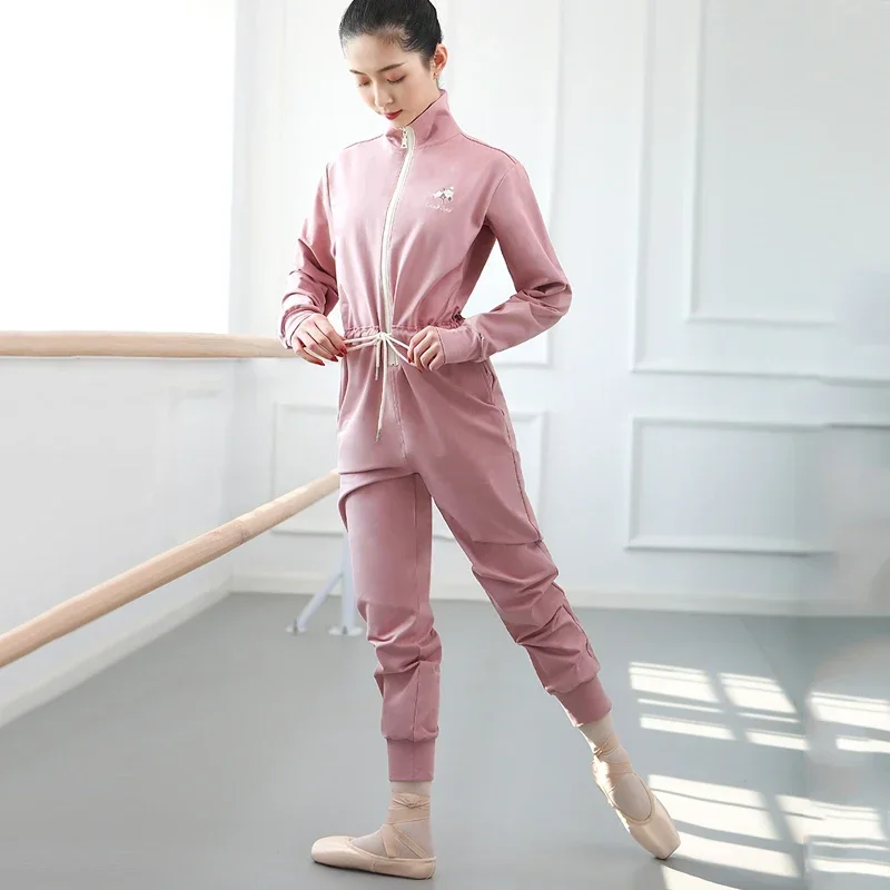 Ballet Warmup Jumpsuit Warm Up Long Sleeve Wear Women Dance Gymnastic Jazz Draw String Cotton Cloth Dancewear Body Suit