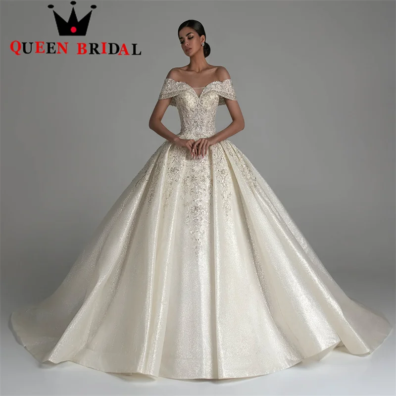 Charming Off the Shoulder Sweetheart Wedding Dresses 2023 New Lace Sequined Bridal Ball Gowns Vestido De Noiva Custom D52C