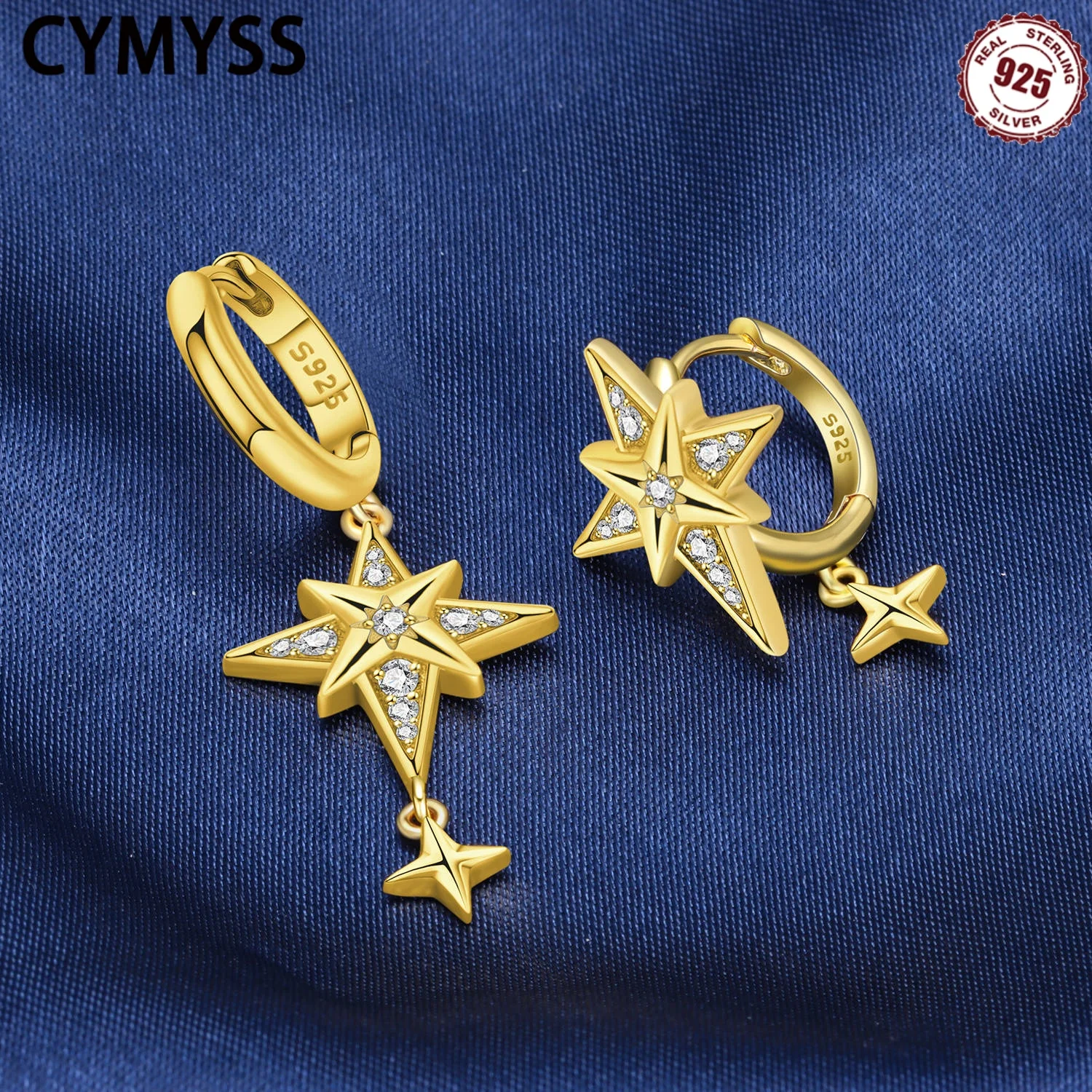 

CYMYSS 2025 New S925 Sterling Silver 18K Gold Lined Asymmetrical Earrings Fine Jewellery Birthday Gift Women's Drop Earrings