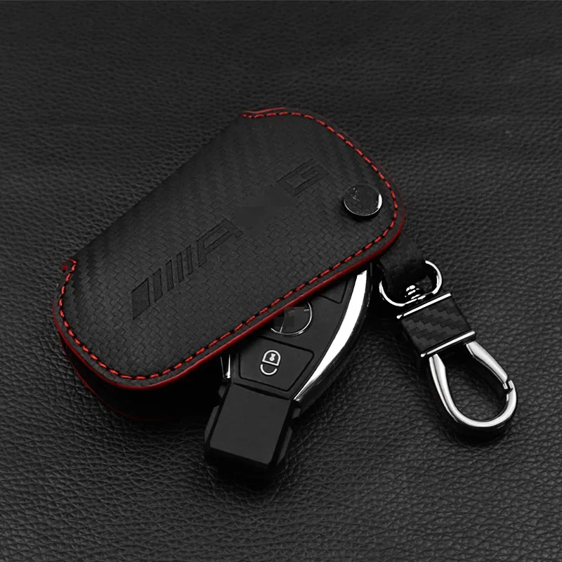 Carbon Fiber Frosted Leather Key Case For Mercedes-Benz AMG A B C E S Level GLA GLC CL Key Cover Accessory