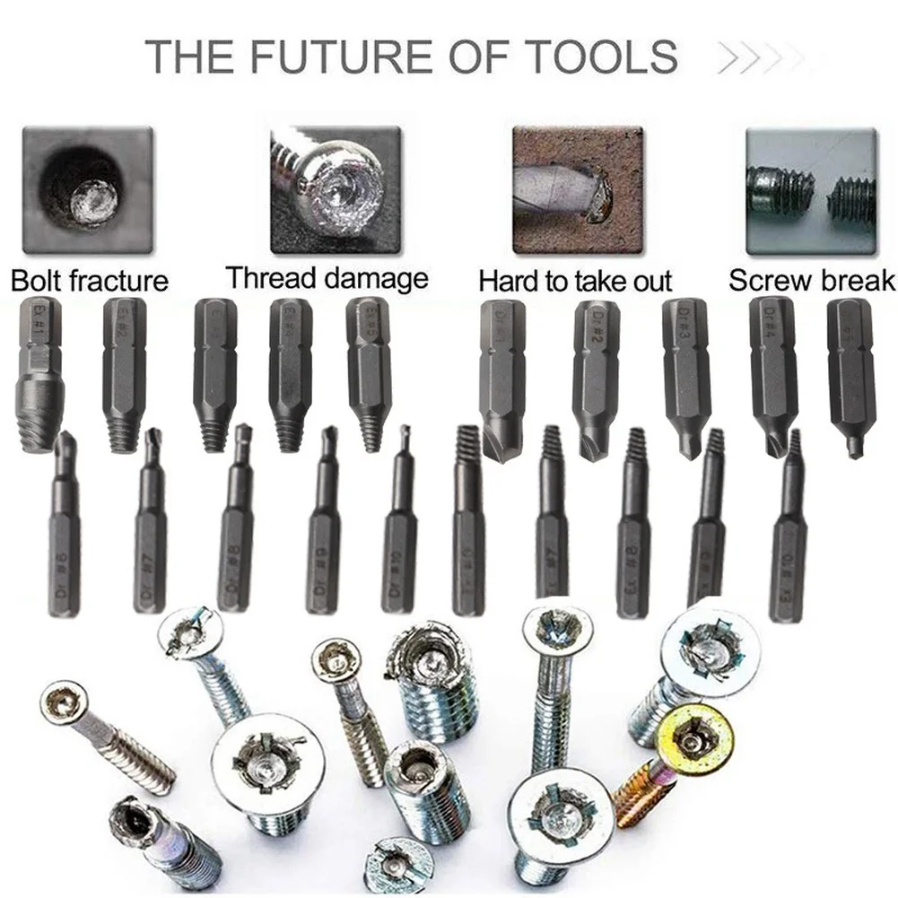 Transparent Screw Extractor Set Household Screw Removal Kit Extractor Reverse Thread Tool Carbon Steel Dual-Ended Design