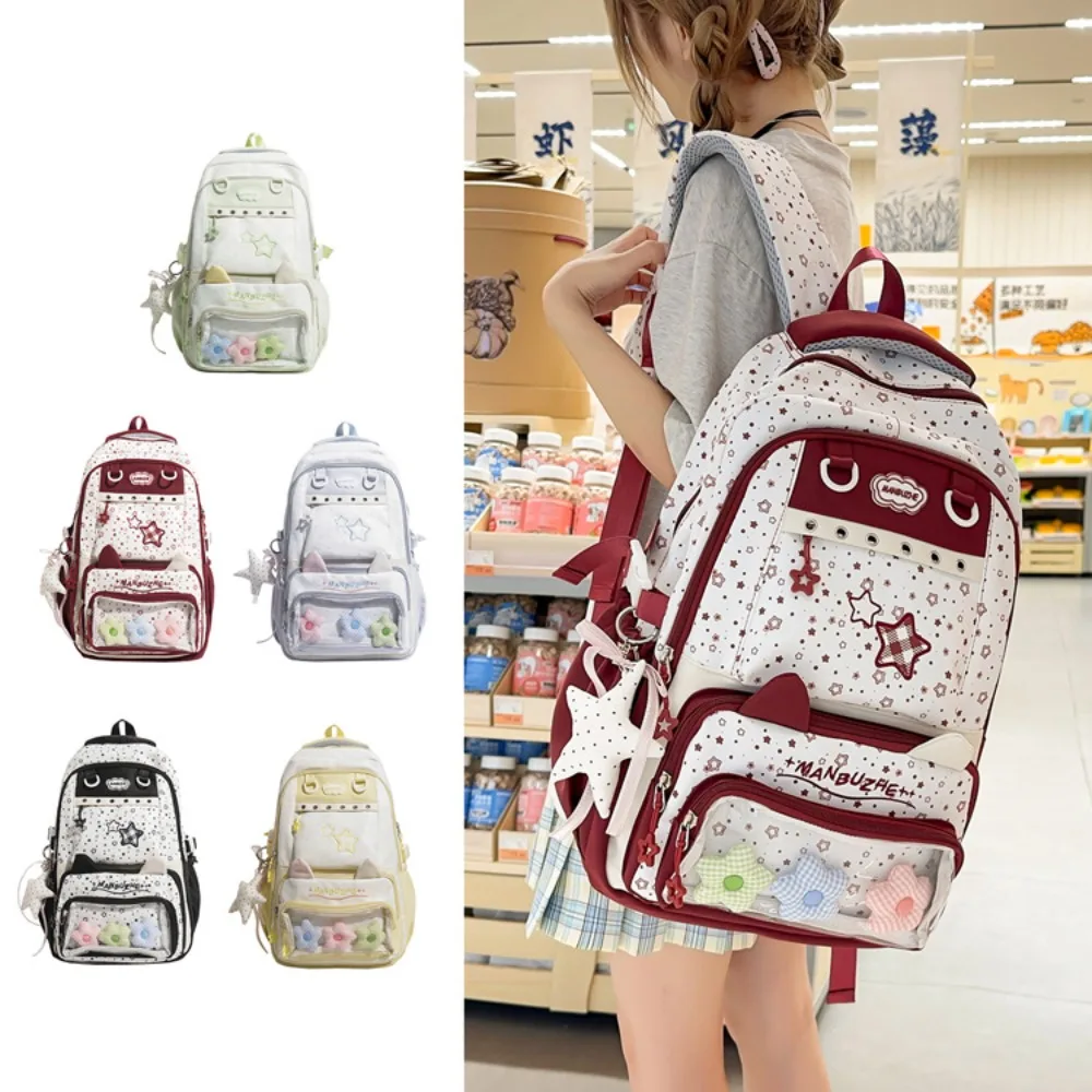 Nylon fabric lightweight student schoolbag, large-capacity transparent window DIY ITA BAG, waterproof ladies' backpack