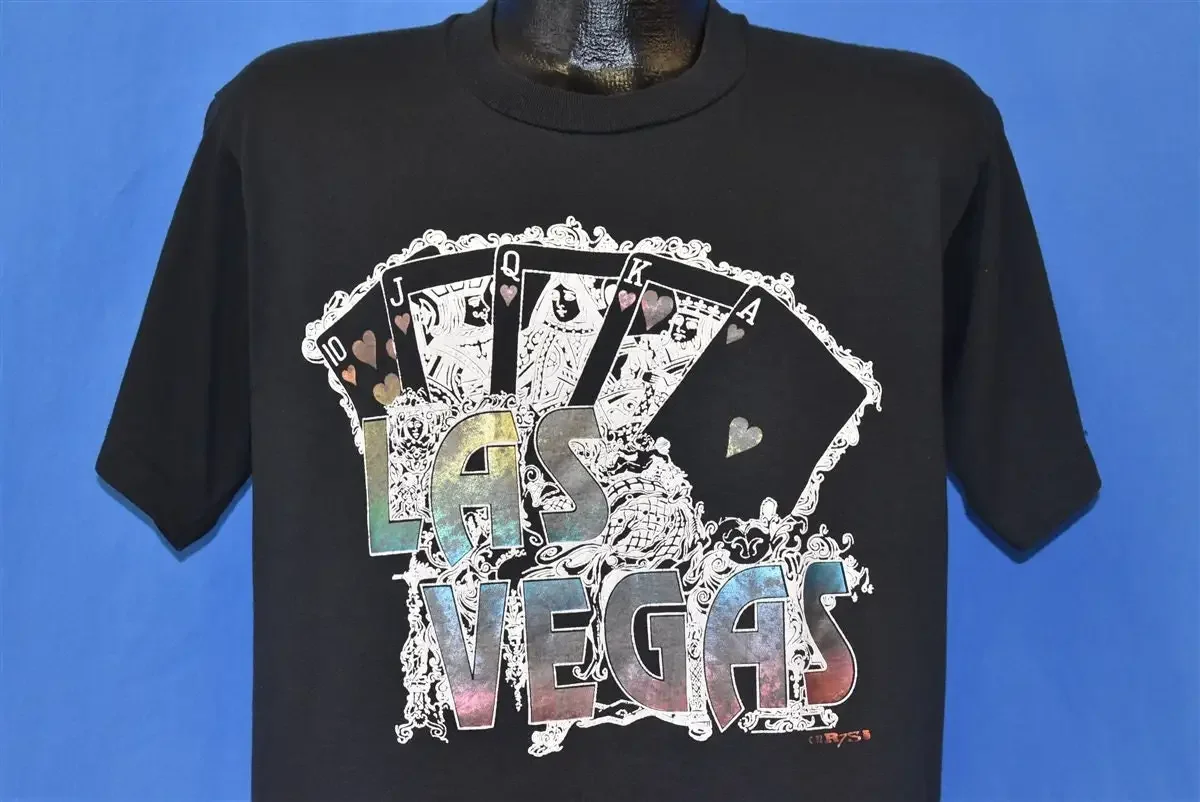 Camiseta turística de casino de póquer Rainbow Royal Flush de Las Vegas de los años 90, talla grande